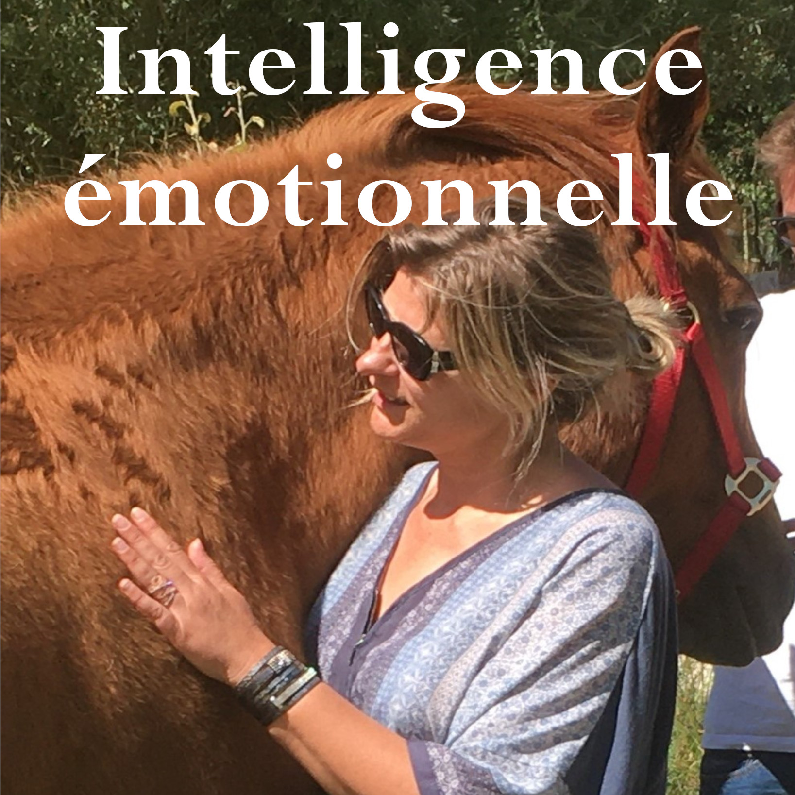 une femme blonde caresse une jument